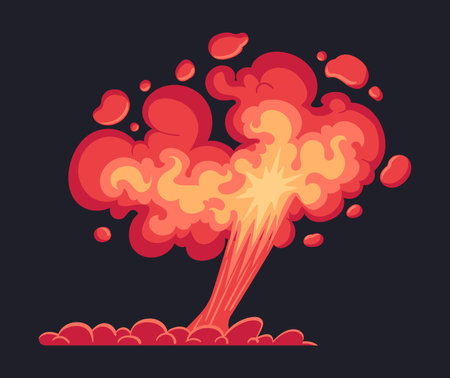Cartoon explosion cloud. Comic bomb detonation dust cloud, puff steam cloud silhouette, steaming dust flat vector illustration. Cartoon smoke explosion cloudのイラスト素材