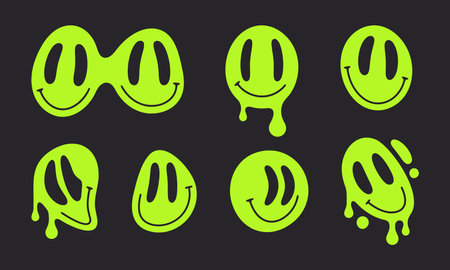 Cartoon smiling emojis. Cute comic faces, retro smile faces, funny mascots with facial expressions flat vector Illustration set. Happy smiling emojis collectionのイラスト素材