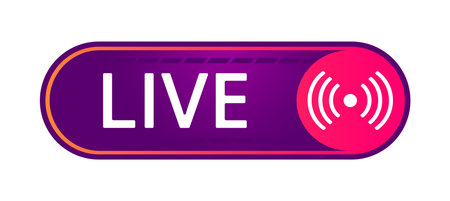 Game streaming live icon. Gamers stream interface element, mmo game menu, gamers stream element flat vector illustration. Garish buttonのイラスト素材