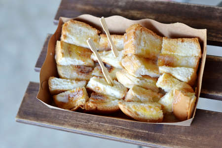 Toast on paper plateの写真素材