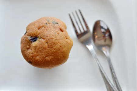 Top of muffin on a plateの写真素材