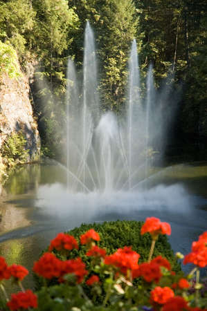Ross Fountain at The Butchart Gardens on Vancouver Island near Victoria, British Columbia, Canadaの写真素材