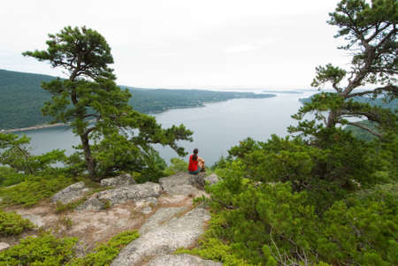 On top of Acadia Mountain overlooking Somes Soundの写真素材