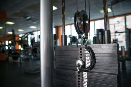 Closeup image of weights for trainer in modern gymの写真素材