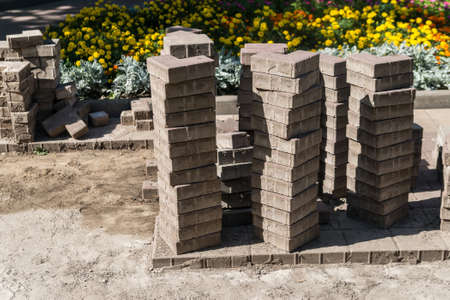 Reconstruction of road pavement with new paviorの写真素材