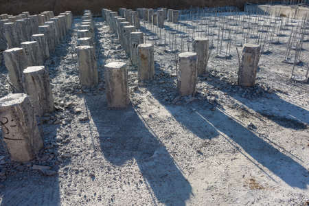 Reinforced concrete piles on the construction siteの写真素材