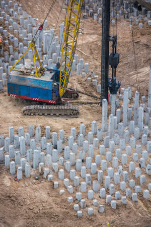 Reinforced concrete piles on the construction siteの写真素材
