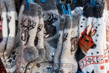 Bunch of handmade colorful woolen socks