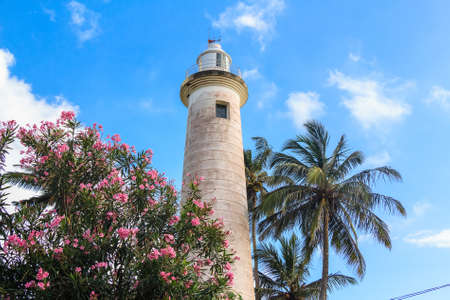 Scenic view with lighthouse old colonial fort Galle in Sri Lankaの写真素材
