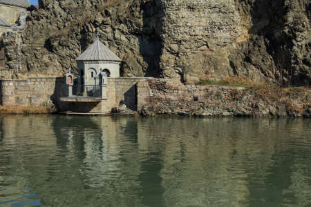 Shrine as part of Metekhi Church of Assumption on bank of Kura river in Tbilisi, Georgia