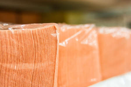 Stack of colour paper napkinsの写真素材