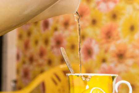 Close up of making a cup of teaの写真素材