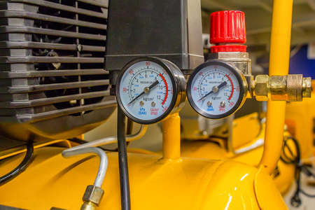 Close up of colorful manometers on machineryの写真素材