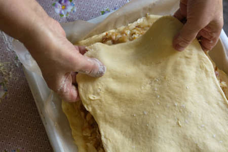 Woman cooking cabbage pieの写真素材