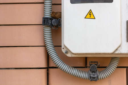 Electrical panel on wall close upの写真素材