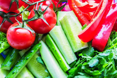 Close up fresh vegetables for saladの写真素材