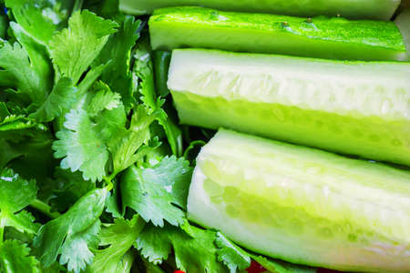 Close up fresh vegetables for saladの写真素材