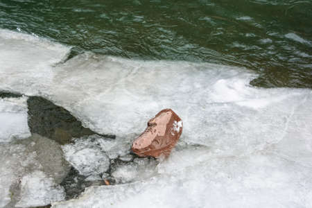 Scenic view of winter mountain riverの写真素材