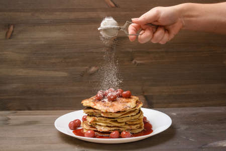 Cooking tasty pancakesの写真素材