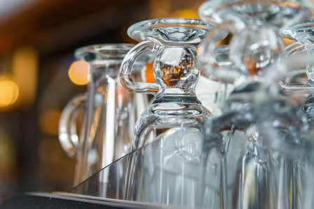 Close up empty glassess in restaurantの写真素材