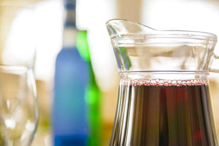 Close up jug of red juice in restaurant