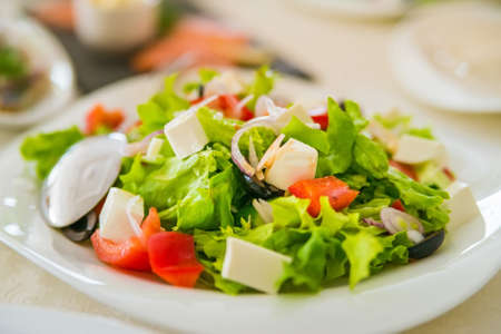 Greek salad in plateの写真素材