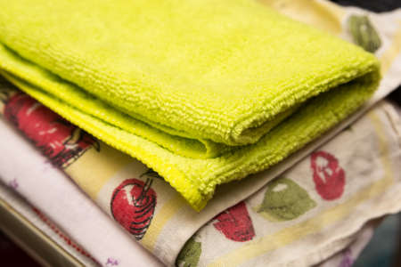 Fragment of a home wardrobe with towelsの写真素材