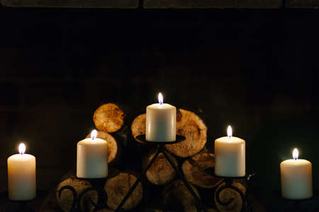 Lit candles interior decorationの写真素材