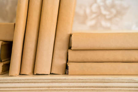 Old books on shelfの写真素材