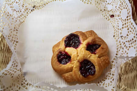 Home made puff pastry with jamの写真素材