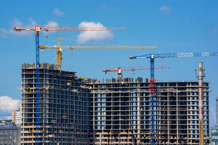 Construction site of building with scaffoldingsの写真素材