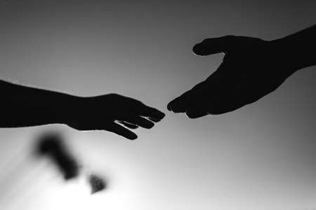 Holding hands in nature black and whiteの写真素材