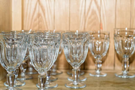 Close up empty glassess in restaurant