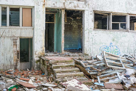 Front facade of an abandoned building