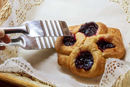 Home made puff pastry with jamの写真素材