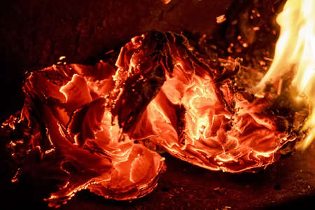 Close up paper burning in flame