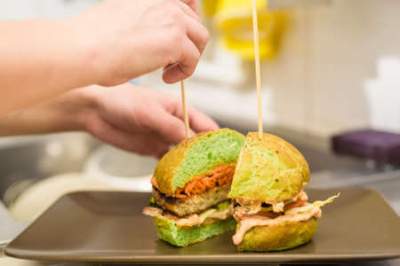 Delicious homemade hamburgerの写真素材