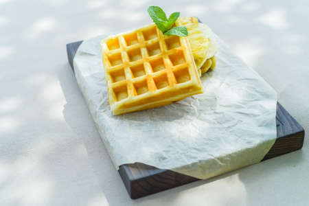 Belgian waffles served in restaurantの写真素材