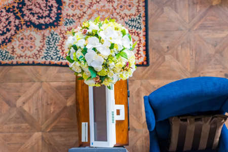 Top view of a restaurant with flowersの写真素材