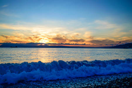 Beautiful natural sunset over seaの写真素材