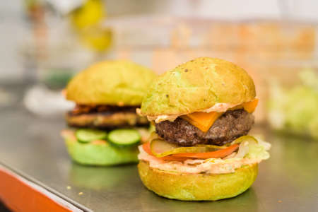 Delicious homemade hamburgersの写真素材