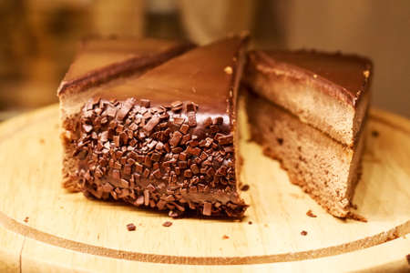 Pieces of fresh cake with chocolateの写真素材