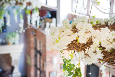 Table decor flowers in restaurantの写真素材