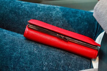 Modern red money purse for womenの写真素材