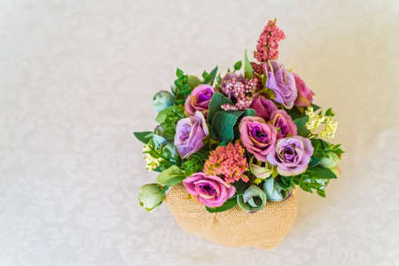Table decor flowers in restaurant top viewの写真素材