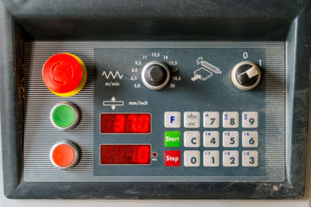 Close up old control board in carpentersの写真素材