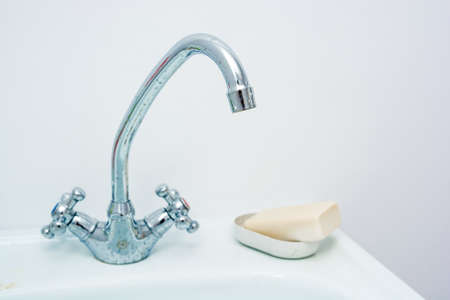 Modern bathroom washbasin with chrome faucetの写真素材