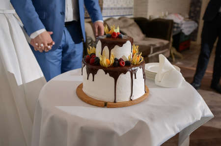 Close up beautiful tasty wedding cakeの写真素材