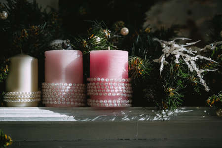 Christmas candles backgroundの写真素材