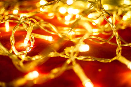 Strings of yellow Christmas lightsの写真素材
